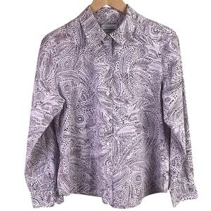 Foxcroft Appleseed's Wrinkle Free Lavender Geometric Print Long Sleeve Shirt 12P